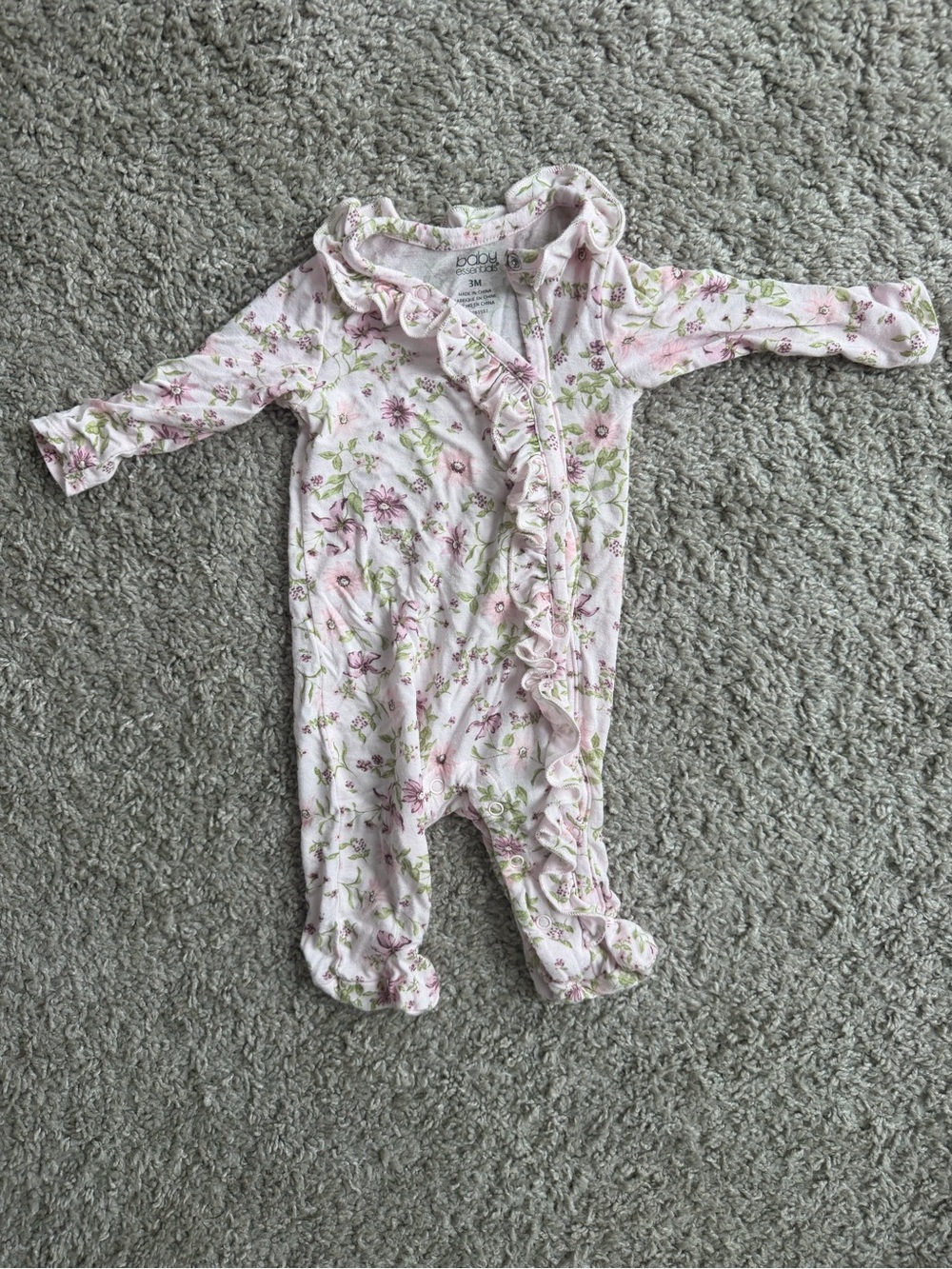 Baby Essentials Pink Floral Ruffle Footed One-Piece